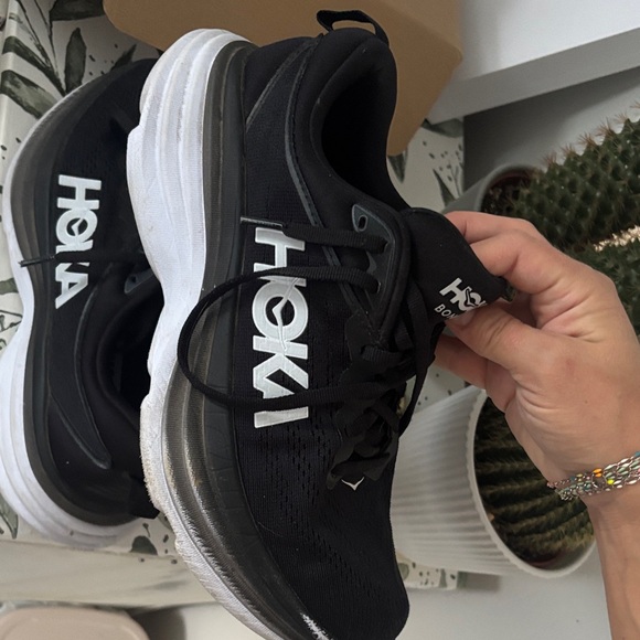 Hoka Bondi 8 Black and White Running Shoes - Picture 4 of 5